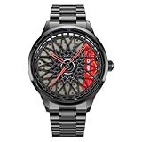 DriftElement Racing Rim Watch – Motorsport-inspirierte Armbanduhr mit Felgen-Design, Hochwertiges Edelstahlgehäuse & Präzises Quarzwerk – Perfekt für Auto- & Rennsport-Fans (Rot)