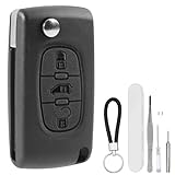 DXiongW Auto Schlüsselgehäuse 3 Tasten CE0523 VA2 Kompatibel mit Citroen Berlingo Dispatch Peugeot Partner Expert FIAT Scudo Toyota ProAce Fernbedienung Klappschlüssel Gehäuse mit Schlüsselanhänger