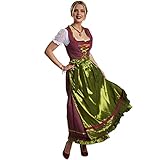 dressforfun Dirndl Damen Lang, Maxi Trachtenkleid mit Strasssteinen, feiner Schnürung, Rüschen-Ausschnitt und Zierborte, Trachtenrock Damen mit Schürze, Dirndl lang für Oktoberfest, rot/grün