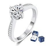 MYBELLNA Moissanite Ring für Frauen, 1ct D Farbe VVS1 Klarheit Brillante Runde Schliff Labor Diamant Ring 18K Weißgold überzogen 925 Sterling Silber Versprechen Ringe für Frauen Verlobung Hochzeit