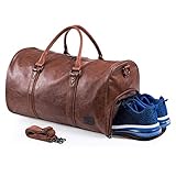 Reisetaschen Herren Leder Wasserdicht Weekender Tasche Großen Kapazität Reisetasche Unisex Vintage Handgepäck Bag, braun.