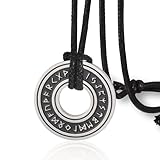 Vintage Nordische Wikinger Runen Halskette Corsair Runenform älterer Futhark Ring Kreis Talisman Anhänger Lederkette Wikingergeschenk Schmuck für Männer und Frauen (Wikinger Runen Halskette-L-S)