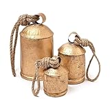 3 Stück Weihnachtskuhglocken, rustikale Harmonie Messingglocken für Dekoration, Kuhglocken Vintage Rustikale Kuhglocken Glocken Seil Wandbehang Riesige Bronze Kuhglocke Rustikale Glocken für