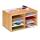 Relaxdays Dokumentenablage Bambus, DIN A4, 8 Fächer, Büro Organizer, HxBxT: 25 x 49 x 31 cm, Schreibtischablage, natur