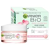 Garnier Gesichtscreme für müde Haut ohne Strahlen, Für einen jugendlichen Glow, Pflege und Festigkeit, Mit Bio-Hagebutten-Öl und Vitamin C, Garnier Bio Rosy Glow 3in1, 50 ml