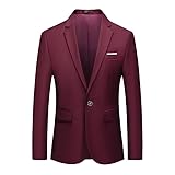 HUIANGLIYG Herren Freizeitblazer, Leicht, Schmale Passform, EIN Knopf, Business Anzugjacke, Eleganter Revers, Sportmantel, Einfarbig, Smoking Sakko für Hochzeit, Bankett, Weinrot, S
