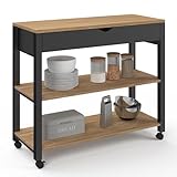 IDMarket - Küchenwagen PENH XXL mit Schublade und schwarzer Arbeitsplatte, Platten in Buche-Optik, Länge: 100 cm