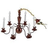 Milisten Puppenhaus Kronleuchter Miniatur Beleuchtung, Metall Mini HäNgelampe, 6 KöPfe Vintage Stil, für Puppenhaus Dekoration, Mini Zubehör, Kaffeefarbe, 5.12*2.56*2.56 Zoll, Ohne Batte