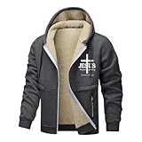 Rrongwn Übergangsjacke Herren Mit Kapuze Jesus Print Sweatjacke Warm Gefüttert Winterjacke Klassische Freizeitjacke Mode Outdoorjacke Outdoor Arbeitsjacke Mode Herrenjacke