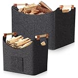 Feuerholzkorb 2er Set 67L & 96L – Filz Holzkorb mit Griffen, 50×32×40 cm & 60×40×40 cm, Kaminholz Tasche Faltbar, Robuster Aufbewahrungskorb für Kamin, Wohnzimmer & Garten