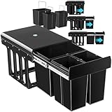 tectake® Abfallsammler, Mülleimer 3 Fächer, Mülltrennsystem Küche, für Schrank, Mülleimer Küche ausziehbar, Einbaumülleimer, Abfalleimer Küche. Mülleimer Küche Unterschrank - 2x 8L + 15L