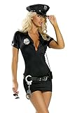Tante Tina Polizei Kostüm für Damen - Polizistin - Schwarz - Inhalt: Mütze, Kleid, Gürtel, Abzeichen, Handschellen - S (Gr. 36/38)