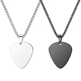 Liitata 2 Stück Gitarre Plektron Anhänger Halskette Edelstahl Guitar Plektrum Anhänger Kette Rock Punk Hip Hop Halsketten für Männer Frauen - Silber Schwarz