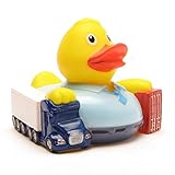 Duckshop I Badeente Spediteur I Quietscheente I L: 8 cm I inkl. Quietscheentchen-Schlüsselanhänger im Set I Geschenk LKW-Fahrer I Präsent Sammler