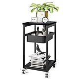 3-stöckiger Rollwagen, Schubladenkorb mit Gitterrad, Organizer, Regal, Küche, Wohnzimmer, abnehmbares schwarzes Regal (Color : Black)