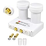 Monoblock TWIN LNB 0,1 dB Doppel DIGITAL SET 2 Teilnehmer Direkt 2 Sat Astra 19,2° Hotbird 13° LMB LNC FULL HD TV 3D Ultra HD 4K SKY + 2 x Gummitülle + 2 x F-Stecker vergoldet OPTICUM / GLOBO + DiSEqC integriert