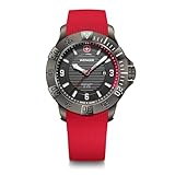 WENGER Herren Armbanduhr Seaforce, Ø 43 mm, Swiss Made, Analog Quarz, Wasserdicht bis 200 m, Silikon-Armband, Schwarz/Rot, 01.0641.144