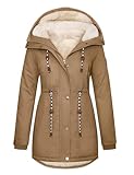 TOMEEK Damen Winterjacke Warm Wintermantel Lang Winterparka mit Teddyfell Gefüttert Kapuzenmantel Mantel Parka Damen-Mäntel Jacke Fleecemantel Skijacke(Dunkles Khaki,L)