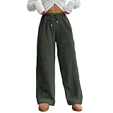 YCBMINGCAN Warme Hose Damen,Flauschige Hose Damen Weites Bein, Teddy Fleece Pyjamahose High Waist, Winter Warme Loungehose für Herbst, Lockere Freizeithose mit Kordelzug