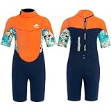 Gogokids Shorty Neoprenanzug Kinder, 2,5mm Neoprenanzüge Rückenreißverschluss Kleinkinder Kurze Nassanzüge Komfort & Wärme, UV Neopren für Schwimmen, Schnorcheln und Surfen, Alter 7-8 Jung, Orange