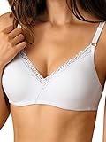 Nur Die Baumwoll Spitzen BH weicher bügelloser Softcup Bra mit nahtlosen, doppellagigen Cups unsichtbar unter der Kleidung Damen, weiß, 90B