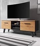TV Lowboard Jenrik skandinavisch TV Unterteil 140 x 52 cm Fernsehtisch (Eiche Gold/schwarz)