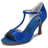 JIAJIA 20511 Damen Sandalen Ausgestelltes Heel Super-Satin Latein Tanzschuhe Farbe Blau,Größe 41 EU