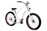 Plumbike Grand Chopper Jake Fahrrad 26 Zoll Herren - Amerikanische Old School City Bike - Großer Fahrradsattel Urbanes Stadtahrrad - 7-Gang-Version, Scheibenbremse - Weiß
