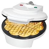 Clatronic WA 3491 Waffeleisen für klassische Herzwaffeln, Stufenlos regelbarer Bräunungsgrad, Große Waffeln Ø 18cm in Herzform, 5 Herzen, 1200 Watt, Weiß
