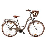 Goetze Style 28 Zoll Damen Citybike, 18 Zoll Tiefeinsteiger Stahlrahmen, 1-Gang Rücktrittbremse, V-Bremse vorne, LED-Beleuchtung, Rattankorb, Komfortsattel, mit Seitenständer & Klingel