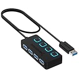 Sabrent USB hub 3.2 gen1, USB Adapter, USB Verteiler, USB 3 hub mehrfach verlängerung mit EIN/AUS-schaltern und langes Kabel, für PS5, PC, Laptop, USB Stick, drucker, MacBook und mehr (HB-UM43)