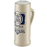 Hofbräuhaus München Bierkrug | Steinkrug Saga 1589" 0,5 l Maßkrug l Bierglas Original HB Logo, HB Krug mit München Schriftzug und Gründungsjahr in Blau mit Eleganten Traditionellen München Design