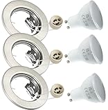 JungesLicht 3x Einbaustrahler GU10 230V 1W LED Leuchtmittel warmweiß 3000Kelvin, Außen 80mm, Bohrdurchmesser 55-68mm passend, Einbautiefe mind. 60mm, 3er Set Einbauspot, Einbaurahmen, Deckenpot