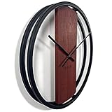 FLEXISTYLE Wanduhr groß ohne tickgeräusche LOFT OVAL Metall schwarz 3D XXL modern Holz Badezimmer Wohnzimmer (50cm Durchmesser Mahagoni)