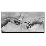 Berühmtes Schwarz-Weiß-Bild „Die Erschaffung Adams“ von Michelangelo auf Leinwand, Gemälde, Hand-zu-Hand-Kunst, 60 x 120 cm, rahmenlos