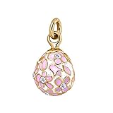 Quiges Frau Faberge-Stil Russisches Ei Anhänger Blumen Pink Emaille Weiß Vergoldet Klassisch Medaillon mit Zirkonia Kristall