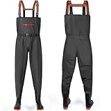 YOOHBERRYS Wathose Herren Damen, Angelhose für Erwachsene mit Stiefel, Atmungsaktive Wasserdicht Watthosen für Sport Angelliebhaber, Angeln, Wassersport, Outdoor Aktivitäten (Schwarz, 44)