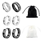 8 Stück Wikinger Creolen Set, Hypoallergene Ohrringe Herren mit Ringen, Zugbeuteln, Nordische Runen Unisex Creolen,Viking Rune, Geburtstagsgeschenke für Valentinstag, Liebhaber, Männer