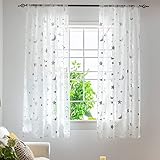 SPORTARC Voile Gardinen Vorhang halbtransparent mit Ösen in Leinenoptik Stores Gardinen Schals für Wohnzimmer Schlafzimmer Kinderzimmer, Mond und die Sterne, 1 x 1,3 m, 1er Set