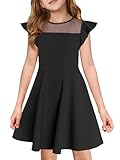 Haloumoning Mädchen Kleid Rüschen Prinzessin Partykleid Mesh A-Linie Hochzeit Sommerkleid Geburtstag Kinder Kleider mit Tasche Schwarz 130