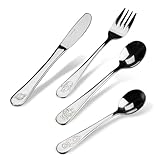 Nirosta Kinder Besteck Weltraum 4-teilig – 4er Kinderbesteck Set mit süßen Tiermotiven – Besteckset bestehend aus Kleiner & großer Löffel, Messer und Gabel – Für Kinder ab 3 Jahren