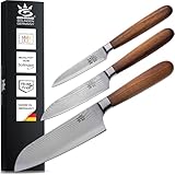 GEHRING SOLINGEN Damastmesser, Küchenmesser - Messerset, 3-tlg. Made in Germany, scharfe Profi Damastmesser, Messer Set aus 2x Santoku Messer und Gemüsemesser