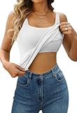 Charmo Tank Top Damen Weiß Lang Top mit Regal BH Baumwolle Unterhemd BH Hemdchen Basic Cami Tanks Trägertop Tanktops Frauen