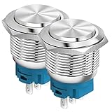 Gebildet 22mm Hoher Kopf SPDT EIN/AUS Rastender Drucktaster Wasserdicht, Edelstahl Metall Drucktaster, Lötstiftanschlüsse DC 6V/12V/36V/48V, AC 110V/230V, 2A, 1NO + 1NC