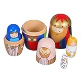 STOBAZA Handgefertigte Russische Nistpuppen aus Natürlichem Holz Traditionell Geschnitzt und Bemalt Dekoratives und Sicheres Holzspielzeug und Wohnraumdekoration