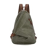 KL928 Retro Segeltuch Rucksack Canvas Vintage Rucksäcke Echtleder Daypack Reisetasche Schulterrucksack für Herren Damen (6882-Olive Green)