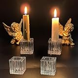LALAGO 4Stk.Kerzenhalter Glas Stabkerze, Transparent Kerzenständer Glas Stabkerzen Stabkerzenhalter，Kerzenleuchter Kerzen Ständer für Tafelkerzen Baumkerzen Kerzen