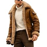 Herren-Wildlederjacke, Vintage-Stil, Plüschkragen, Mäntel, Herren, Wildleder, Sherpa, Lammfell, Kunstfell, Ledermantel, Pelzkragen, Jacke, braun, M