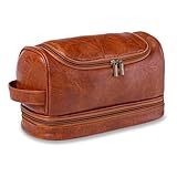 Ziyero Kulturtasche aus Leder - Wasserdichte Kosmetiktasche Mit Nass-Trockenbeutel für Herren und Damen - Waschtasche für Reise