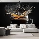 Fototapete 150x105cm, Kaffeetasse Wandtapete, Kaffee-Thema Tapete Fototapeten, Seide Wandbild, Eckfototapete Wohnzimmer Schlafzimmer Dekoration